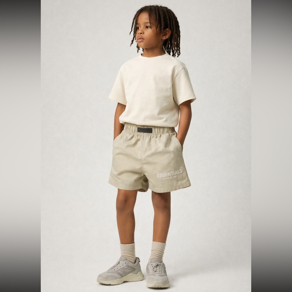 Essentials Fear of God Boys Athletic Shorts Beige Adjustable Waist Size 8